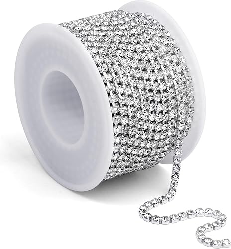 11 yardas Cadena de diamantes de imitación de cristal, borde de cadena de cierre de diamantes de imitación plateados, cadena de cristal transparente