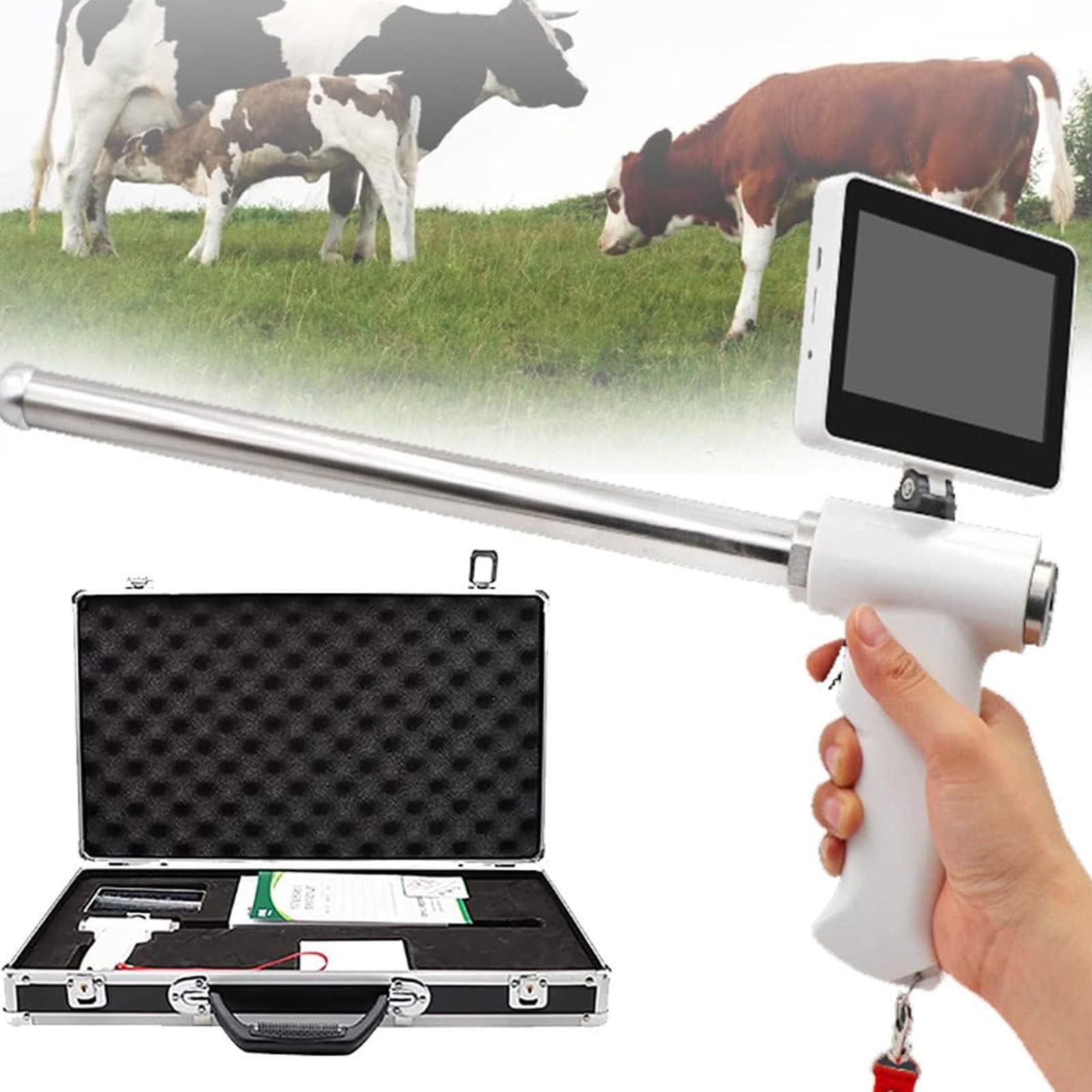 Pistolet do sztucznej inseminacji, zestaw do hodowli z wizualnym endoskopem do krów mlecznych z funkcją zdjęć/wideo/odtwarzania, obrotowy ekran kamery,Pigs/Sheep/Dogs