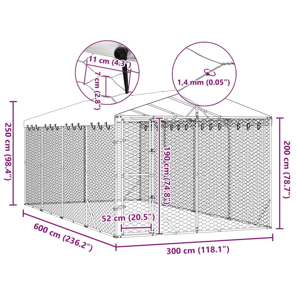 Perrera para perros al aire libre de acero galvanizado con techo plateado, 3 x 6 x 2,5 m, plegable y portátil, con puerta con cierre, protección y seguridad para perros, cachorros, jardín