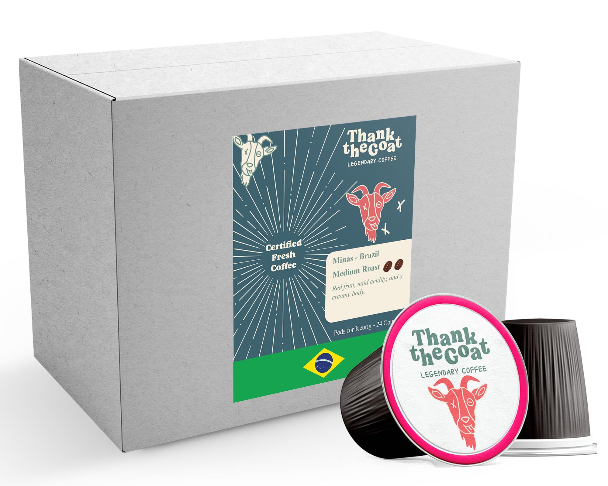 Thank the Goat Gourmet Made to Order Coffee Pods, Freshly Roasted, Medium Roast Compatible with Keurig 2.0 K-Cup Brewers, From Minas, Brazil, 24 Count