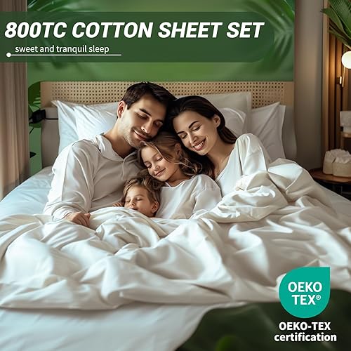 Miniatura 3 de Bedlifes Sábanas refrescantes de 800 hilos 100% algodón egipcio, suaves y transpirables, tejido satinado, sábanas de hotel de lujo, 16 bolsillos