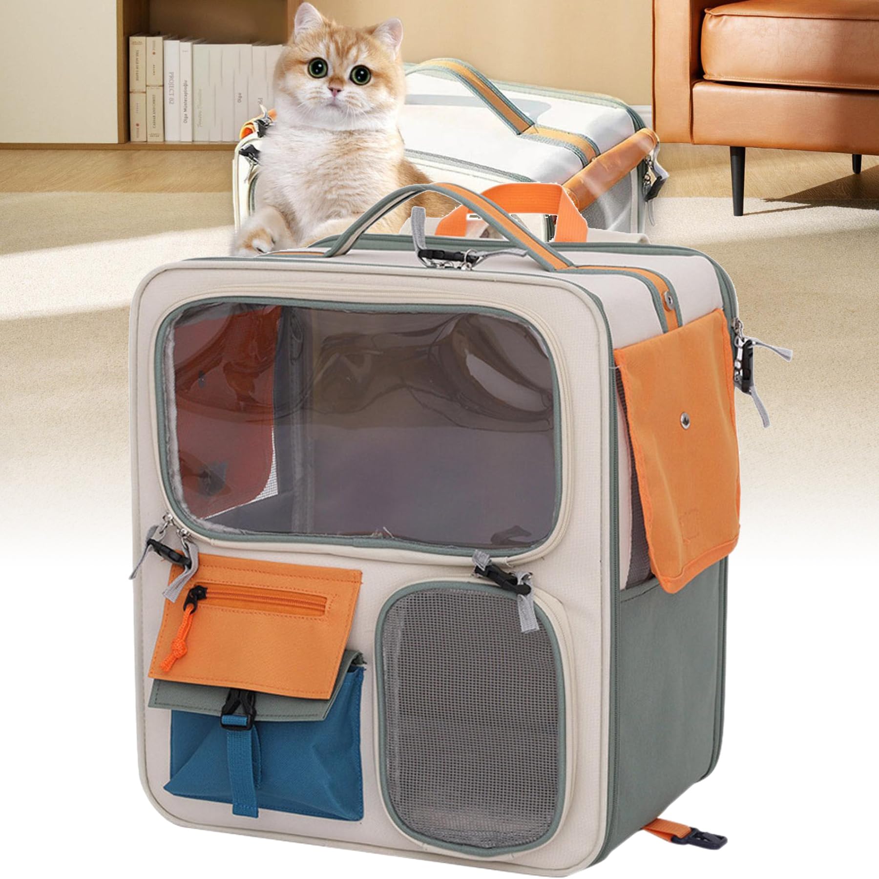 Expandable Cat Backpack Carrier, Airline-Approved Pet Carrier for Large Cats & Small Dogs, Spacious & Ventilated Design, Lightweight Travel Backpack for Camping & Road Trips (No.01)