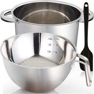 Marsheepy Double Boiler Set: 2.3QT Stainless Steel Melting Bowl, 3.63QT Pot & Silicone Spatula for Chocolate, Candy, Wax