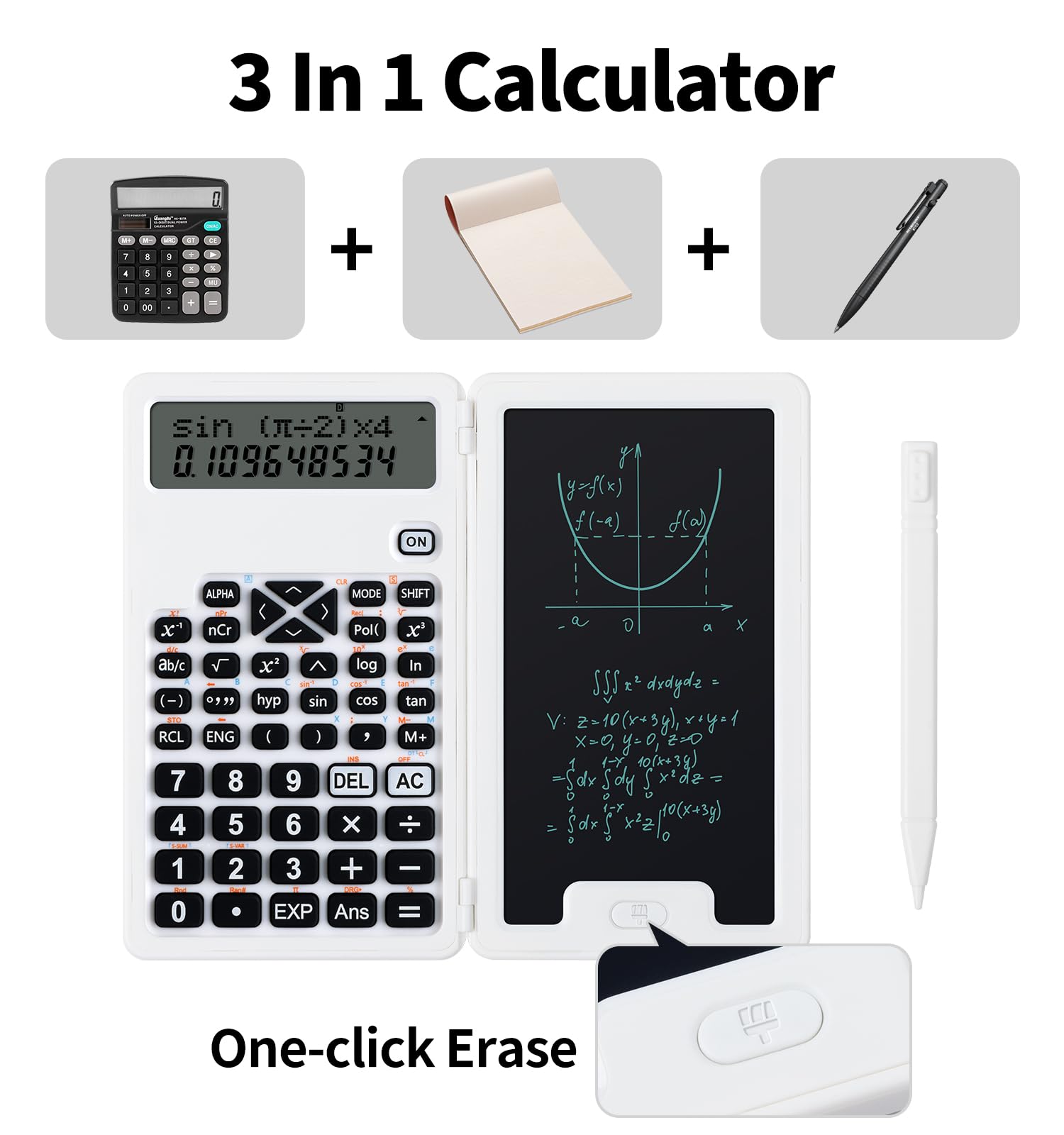 Calculatrices scientifiques pour étudiants, calculatrices de bureau, 240 fonctions informatiques, petite calculatrice avec bloc-notes, idéale pour les étudiants du collège et les enseignants (blanc)