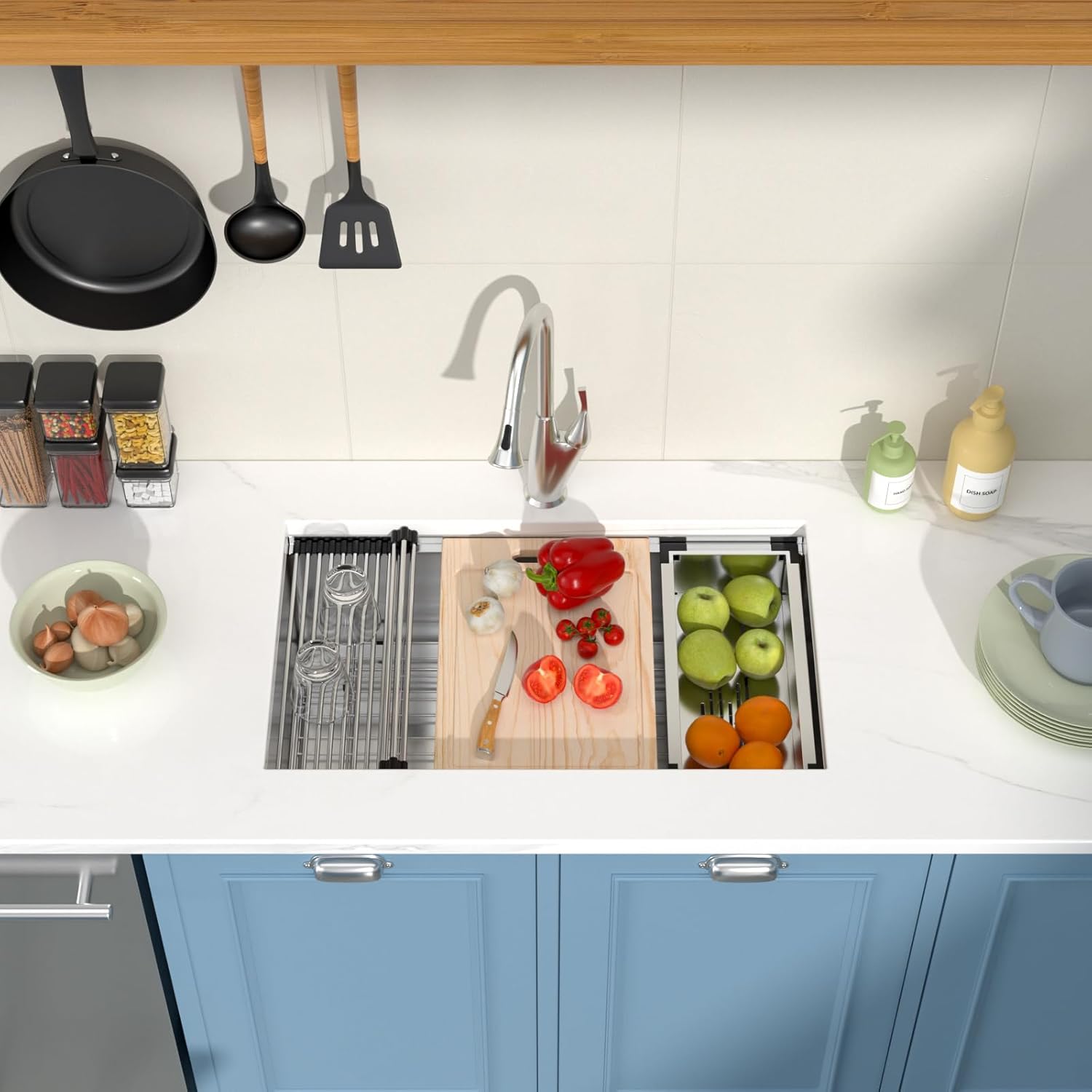 30 Inch Undermount Kitchen Sink 30x18x9 Inch Workstation Undermount Sink Stainless Steel 16 Gauge Single Bowl Under Counter with Accessories