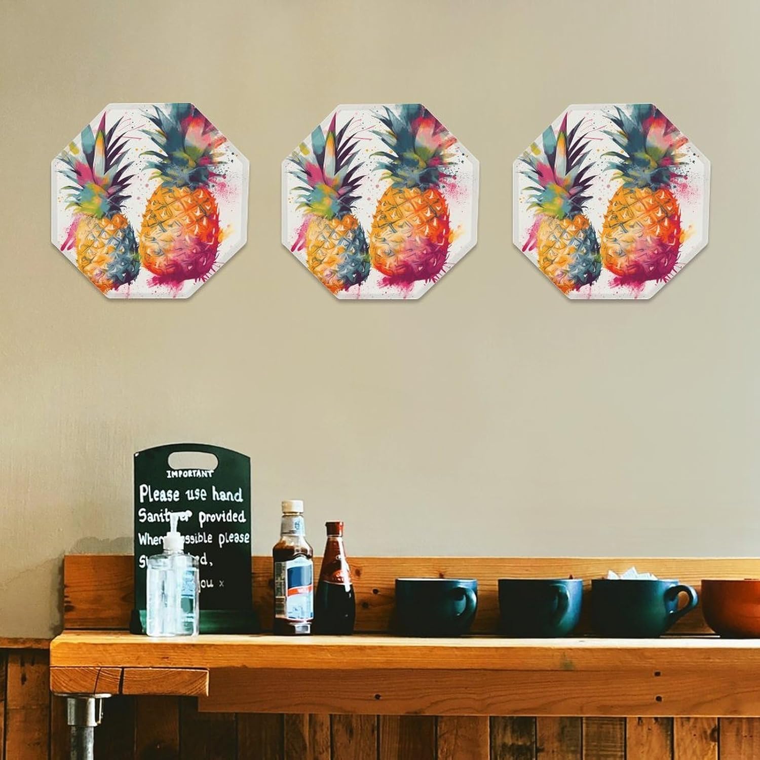 Ctagon Metal Sign for Home, Modern Display Plate for Kitchen, Tropical Fruit Watercolor Pineapple Plates Accent Hanging Wall Decorations 3PCS for Living Room, Bedroom, Hallway, Hotel