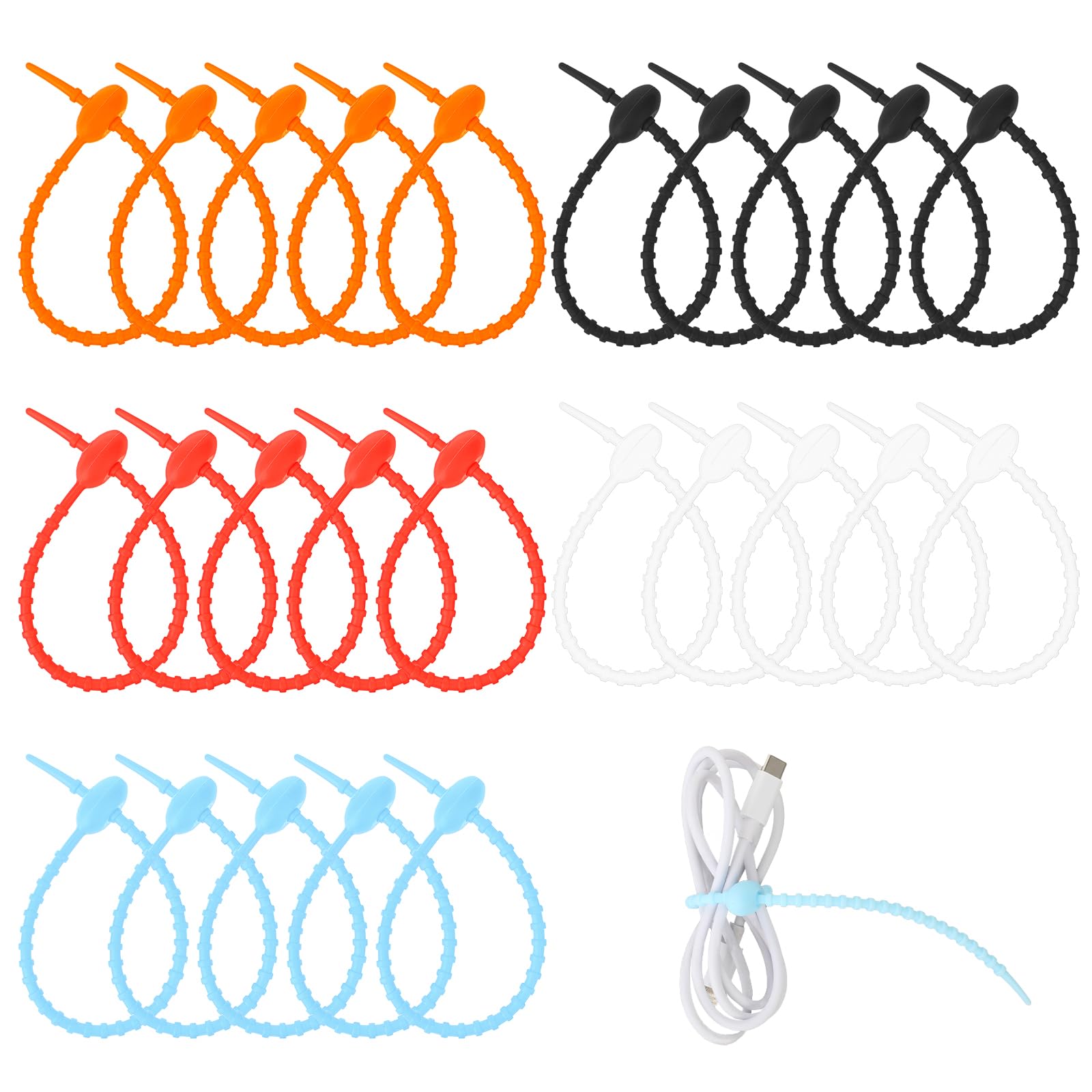 25 Pcs Colourful Silicone Zip Ties, Reusable Colourful Silicone Cable Tie, Releasable Zip Ties Cord Organizer, Bread Tie Bag Sealing Clips