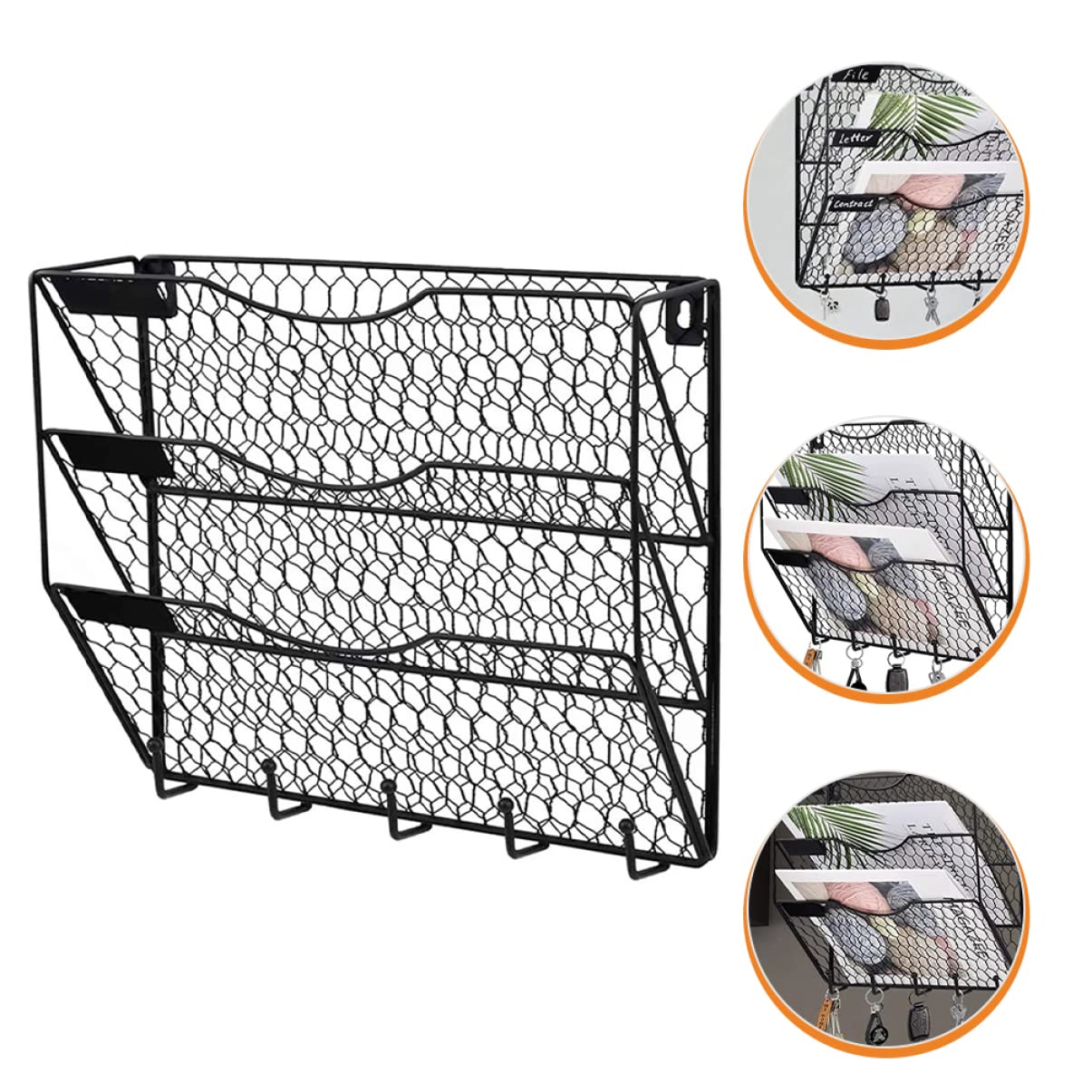 2 pezzi portaoggetti in metallo, ganci for cestini cartelle porta ufficio portaoggetti organizer da parete porta posta in filo nero for tasca in rete riviste carta ufficio, giornali, cartelle sospese