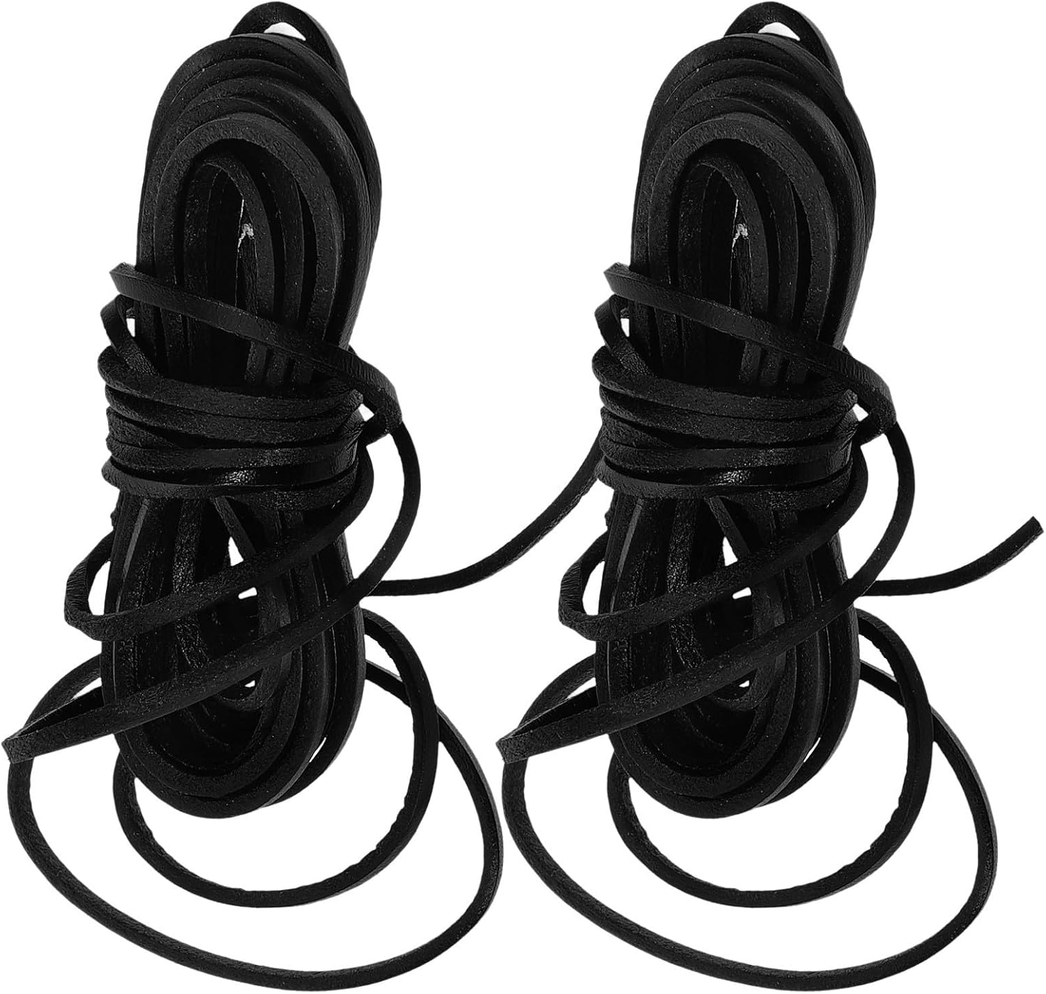2pcs Black Cowhide Leather Cords for Jewelry Crafting Vintage Flat Braided Leather String Cord Withstands Repetitive Threading and Knotting, for Threading Small Hole Pendants
