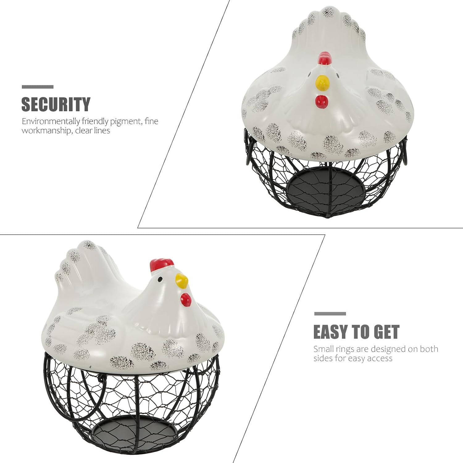 Chicken Shape Iron Egg Basket Small White Snack and Storage Basket for Kitchen Countertop Home Decor