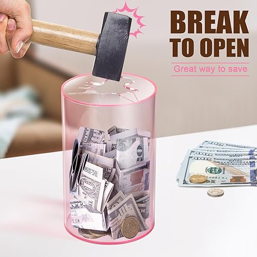 Miniatura 17 de Hicocool Alcancía transparente para adultos y niños, debe romperse para abrir, alcancía de acrílico azul, tarro de ahorro de dinero sin abrir