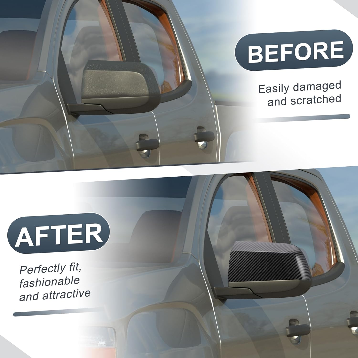 X AUTOHAUX Pair Car Rear View Side Mirror Cover Cap Replacement Black Carbon Fiber for Chevy Colorado for Gmc Canyon Pickup 2015-2021 Replace 23191151 23191153