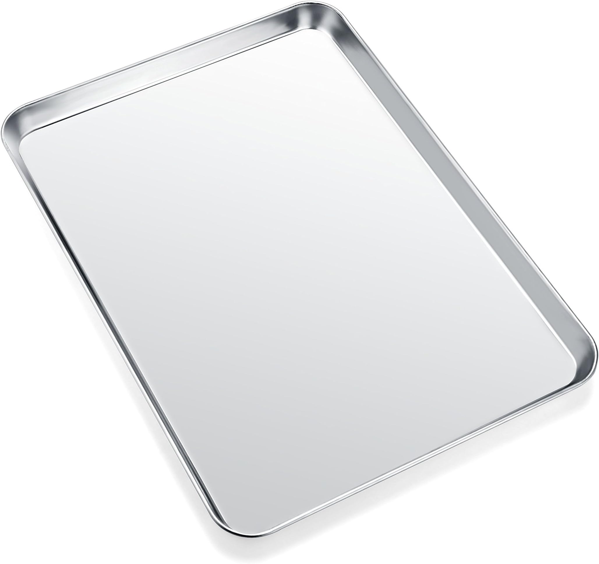 Cookie Sheets for Baking, Stainless Steel Baking Sheet Baking Pan Tray - 12.4 x 10 x 1 Inch, Non Toxic & Healthy, Mirror Finish & Easy Clean, Dishwasher Safe & Heavy Duty