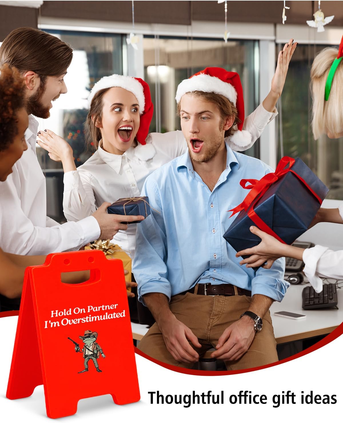 Overstimulated Caution Desk Little Signs - Western Cowboy Gifts for Friends Coworkers, Funny Office Gifts, Hold On Partner I'm Overstimulated Home Office Decor - Image 7