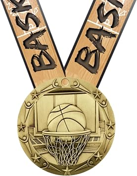 Decade Awards Basketball Medal, World Class - Gold, Silver or Bronze - 3 Inch Wide | Engraved Basketball Medal with Basketball Neck Ribbon - Customize Now ...