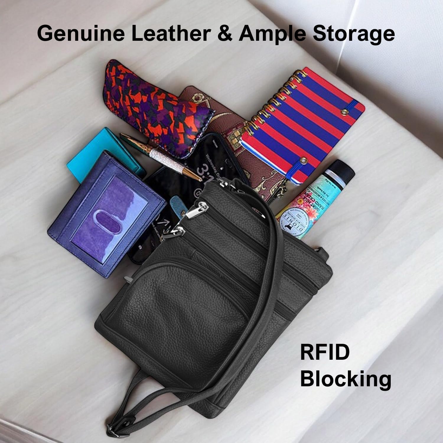 Silver Fever Women’s RFID-Blocking Crossbody Shoulder Bag - Top Grain Leather, Adjustable Strap, Multiple Pockets - Image 5