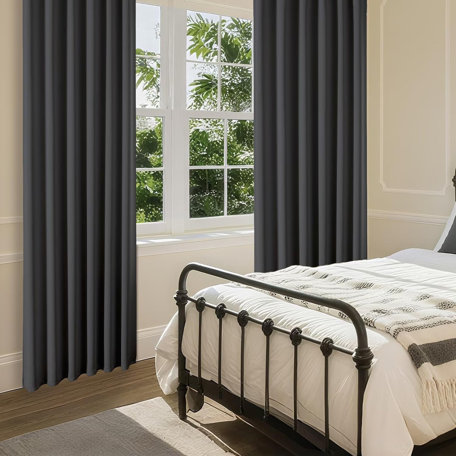 CUCRAF Blackout Curtains 84 inches Long 2 Panels Set for Bedroom, Dark Grey Rod Pocket Room Darkening Curtain for Living Room, Thermal Insulated Window Drapes (W 52 x L 84 Inch)