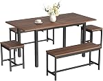 Modern Extendable Dining Table Set for 4-8 – 5-Piece Space-Saving Farmhouse Set with 63in Table, 2 Benches, 2 Stools – Easy Assembly – Kitchen & Dining Room Furniture – Brown