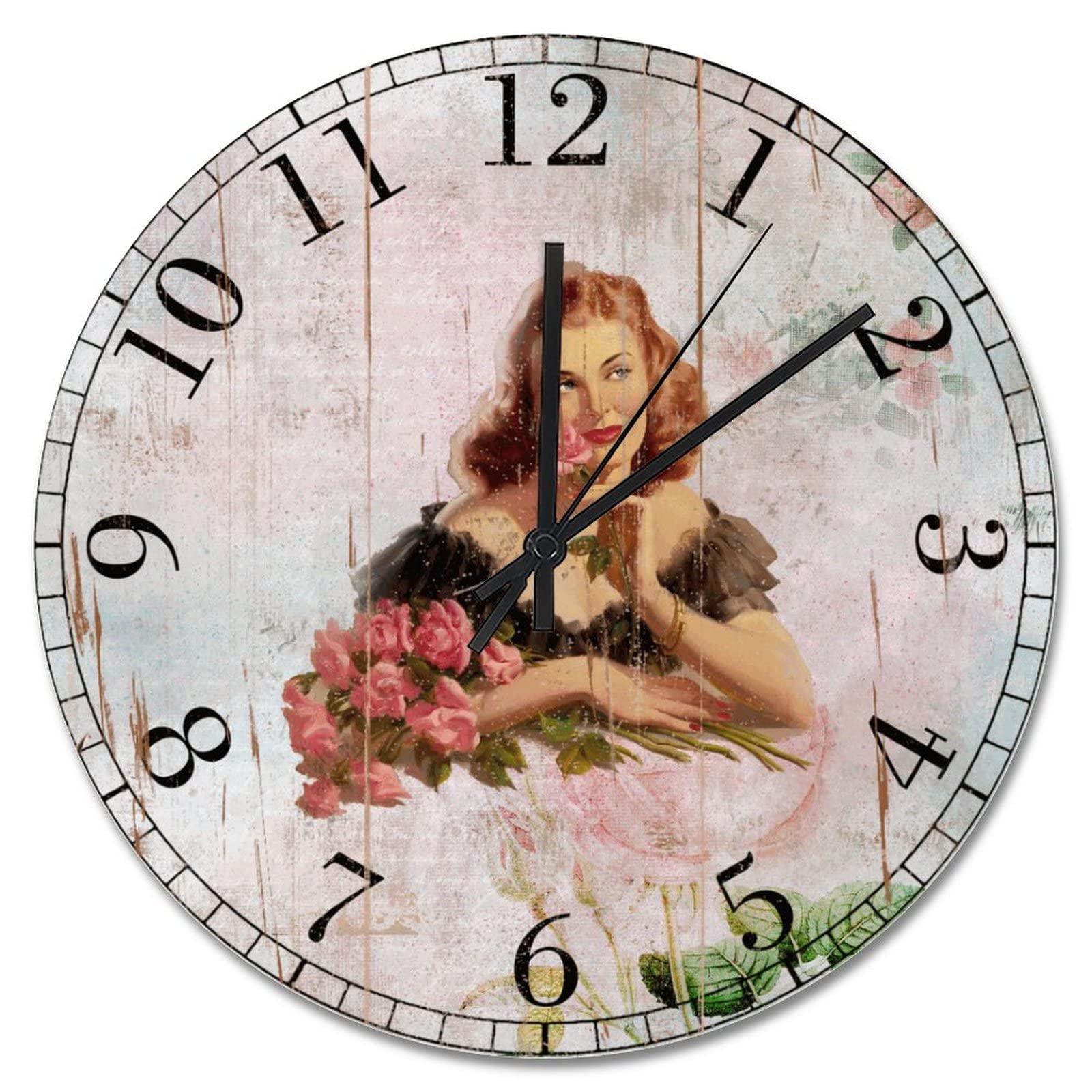 Horloge murale rustique pour cuisine et salon rétro de 38 cm