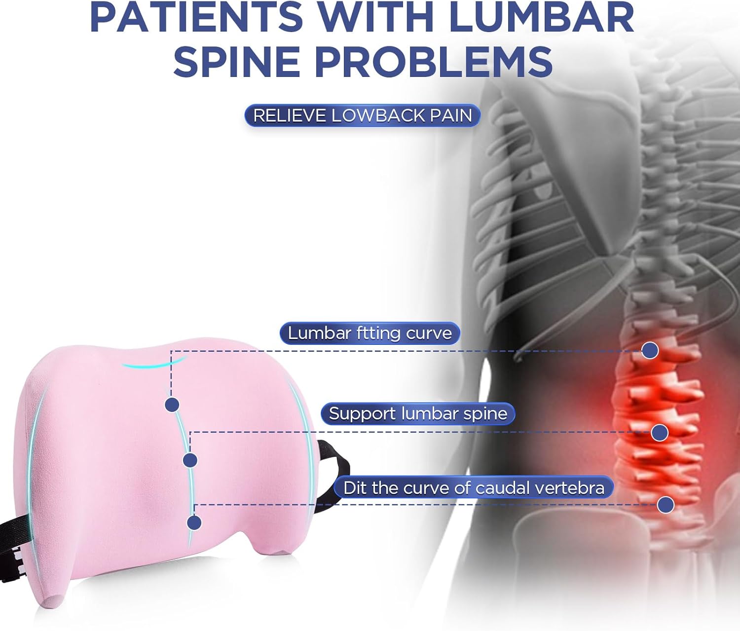 Lumbar Support Pillow for Office Chair, Car Lumbar Pillow Lower Back Pain Relief, Laptop Desk for Bed, Adjustable Height & Length Laptop Table,Overbed Table with Wheels for King & Queen Size Bed