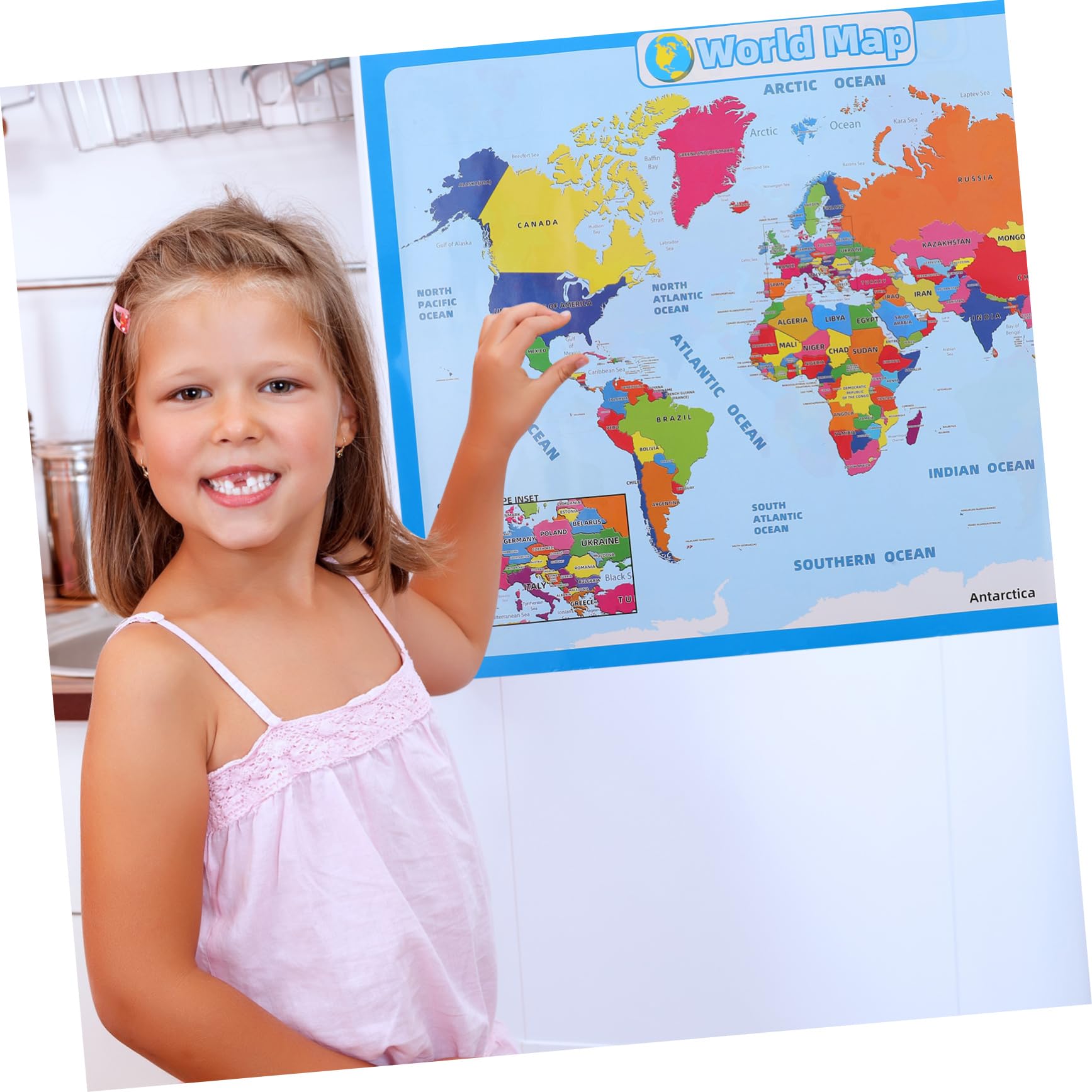 TEHAUX 3blätter Weltkarte Junge Mädchen Lernposter Abwischbar Leicht Kompakt Für Kindergarten Schule Fördert Interesse Wissen Über Länder Bunte Designs Für Spielerisches Lernen