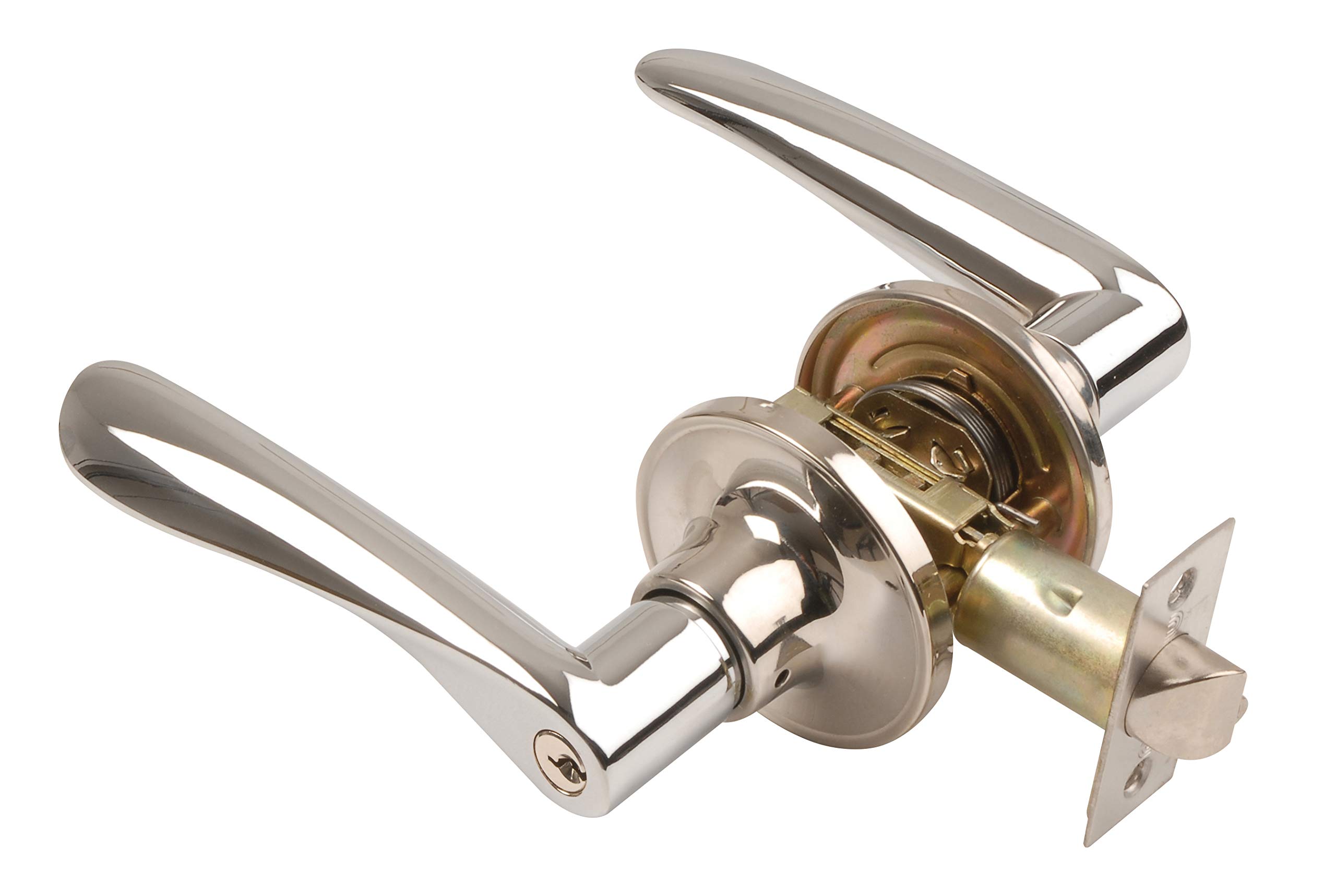 Excel Architectural Polished Chrome Dp6973 Reversible Entrance Door Handle On Rose Set With Adjustable Latch,