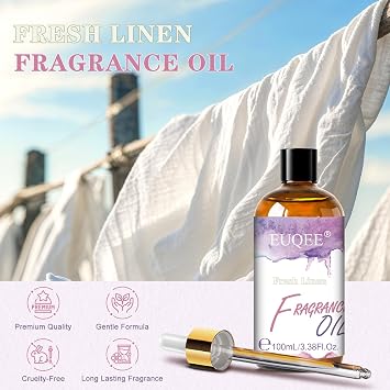 EUQEE 100ML Fresh Linen Fragrance Oil+EUQEE 118ML Eucalyptus Essential Oil 118ml Pure Oil with Glass Dropper for Aromatherapy, Diffuser, Soap & Candle Making
