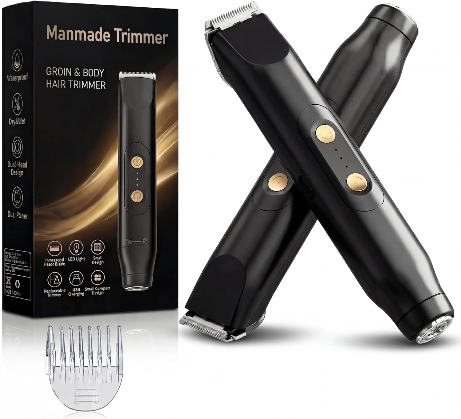 Manscaping Body Groomer for Men, Groin & Body Hair Trimmer, High-Speed 6000 RPM, Smooth & Comfortable Trim, Skin-Friendly, Waterproof & Fully Washable, Cordless with Storage Pouch