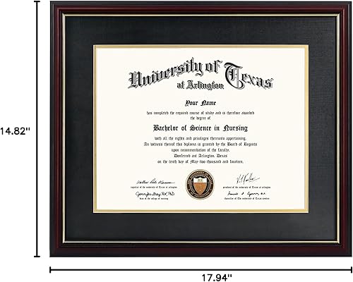 Miniatura 7 de GraduationMall Marco de diploma de 11 x 14 pulgadas con paspartú negro sobre dorado o certificado de 15 x 18 pulgadas sin paspartú, madera maciza y