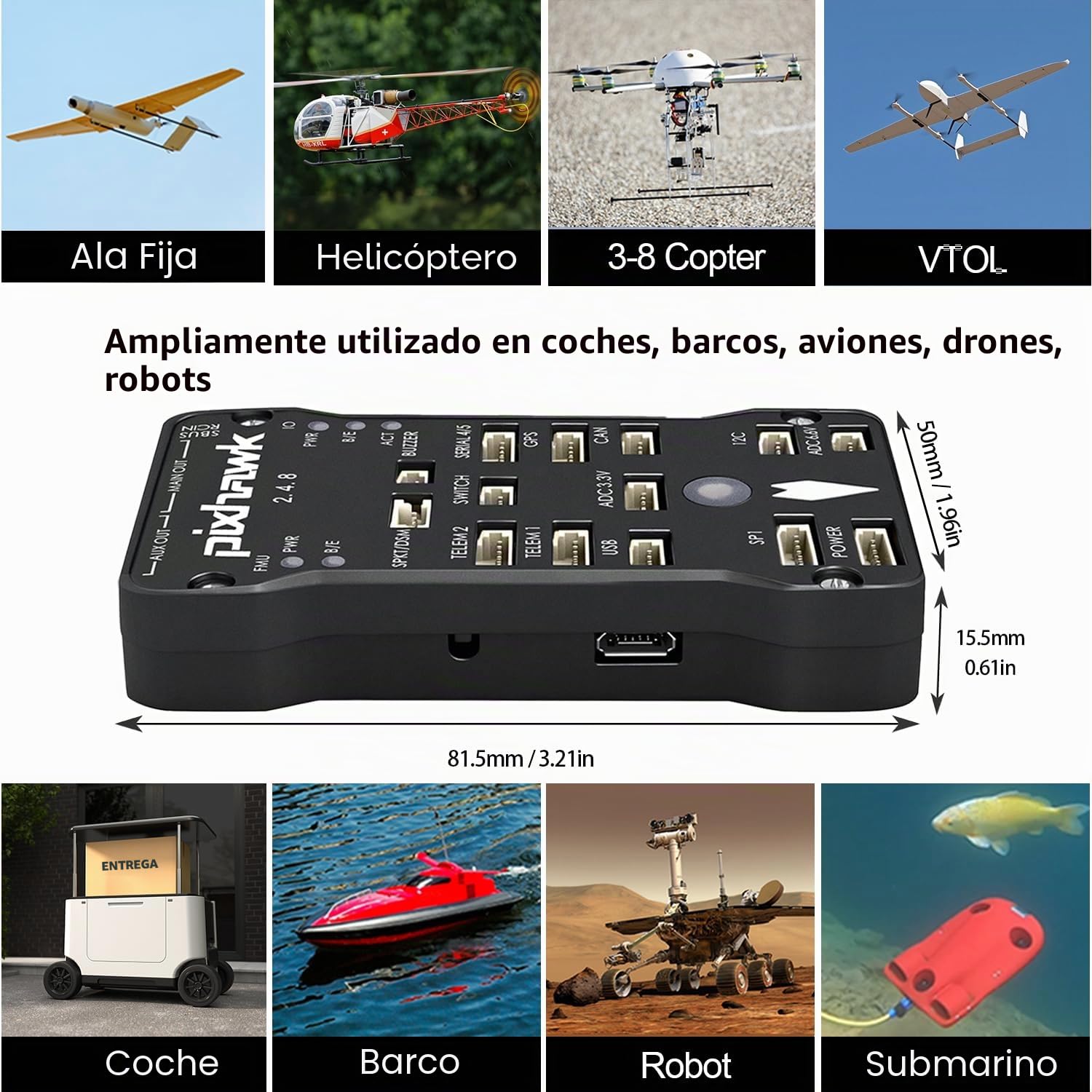 HAWK'S WORK Controlador de Vuelo Pixhawk PX4, Control de Vuelo Pixhawk 2.4.8 Open Source 32 Bit, Placa + Módulo de Potencia + Interruptor de Seguridad + Zumbador+Tarjeta SD + Amortiguador+GPS +Soporte
