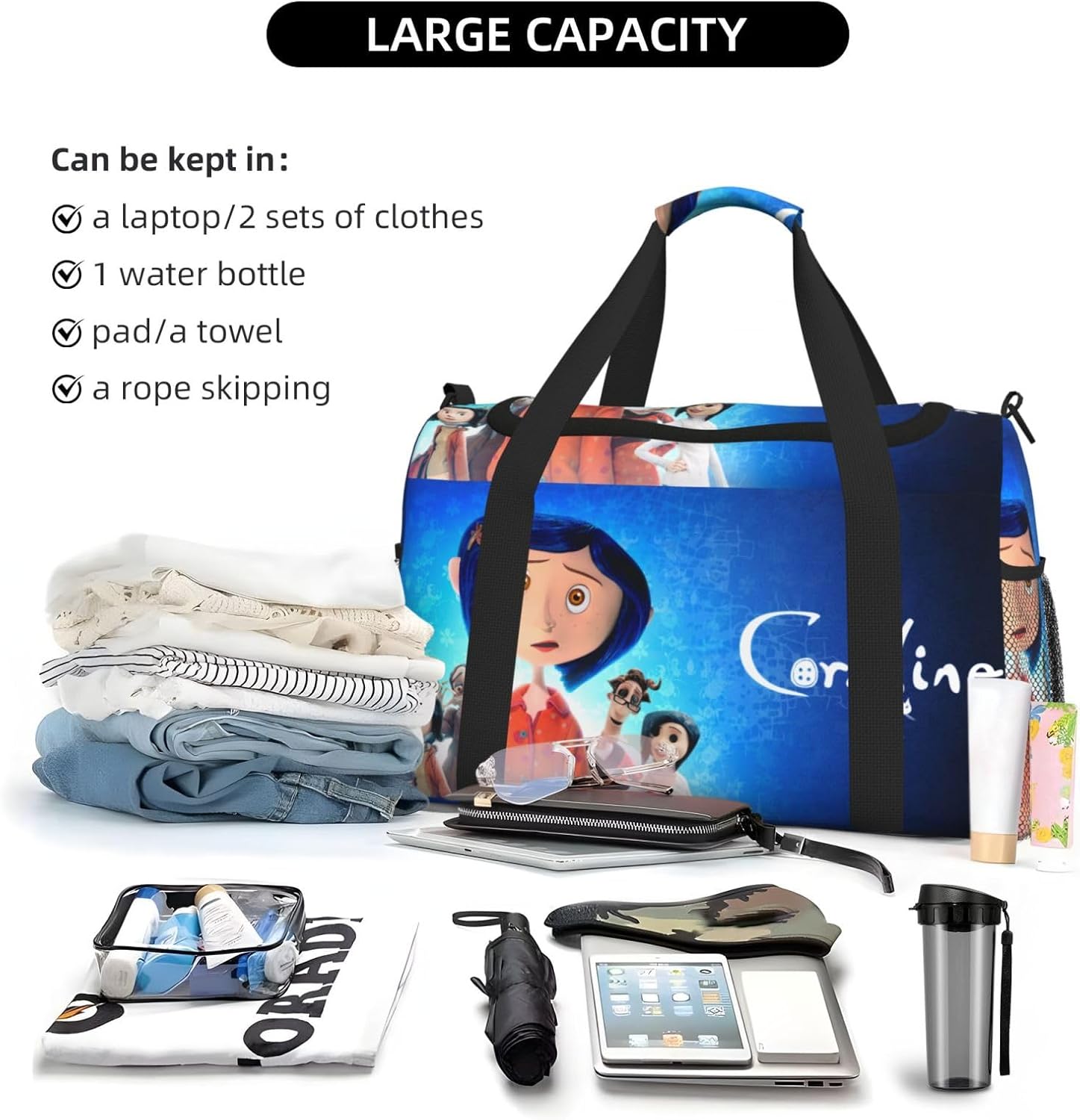 コララインとボタンの魔女 ボストンバッグ 旅行バッグ ジムバック スポーツバッグ 3way シューズ収納