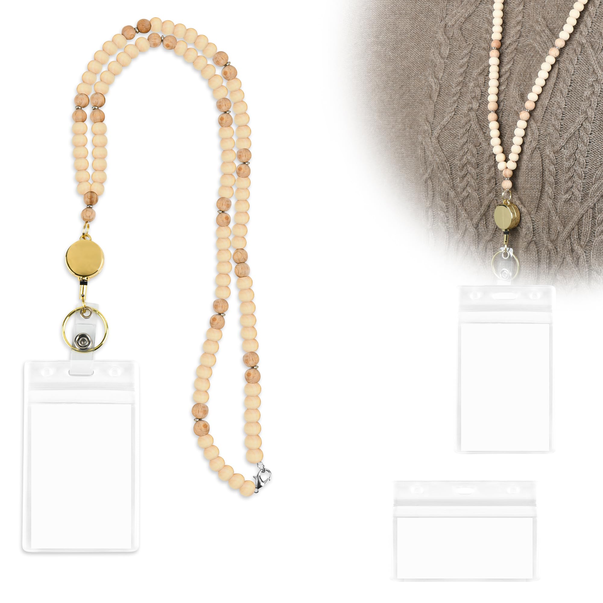 ID Card Holder Badge Lanyards, beige
