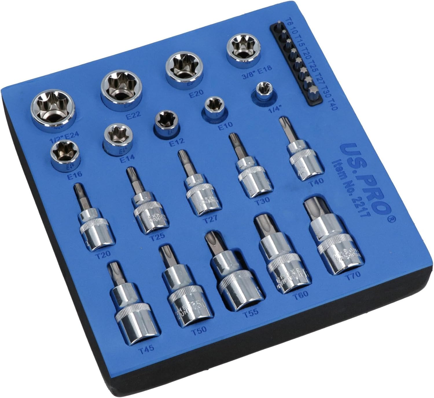 Torx/Star Male And Female Sockets And Bits E10 - E20 / T8 - T70 BERGEN AT807