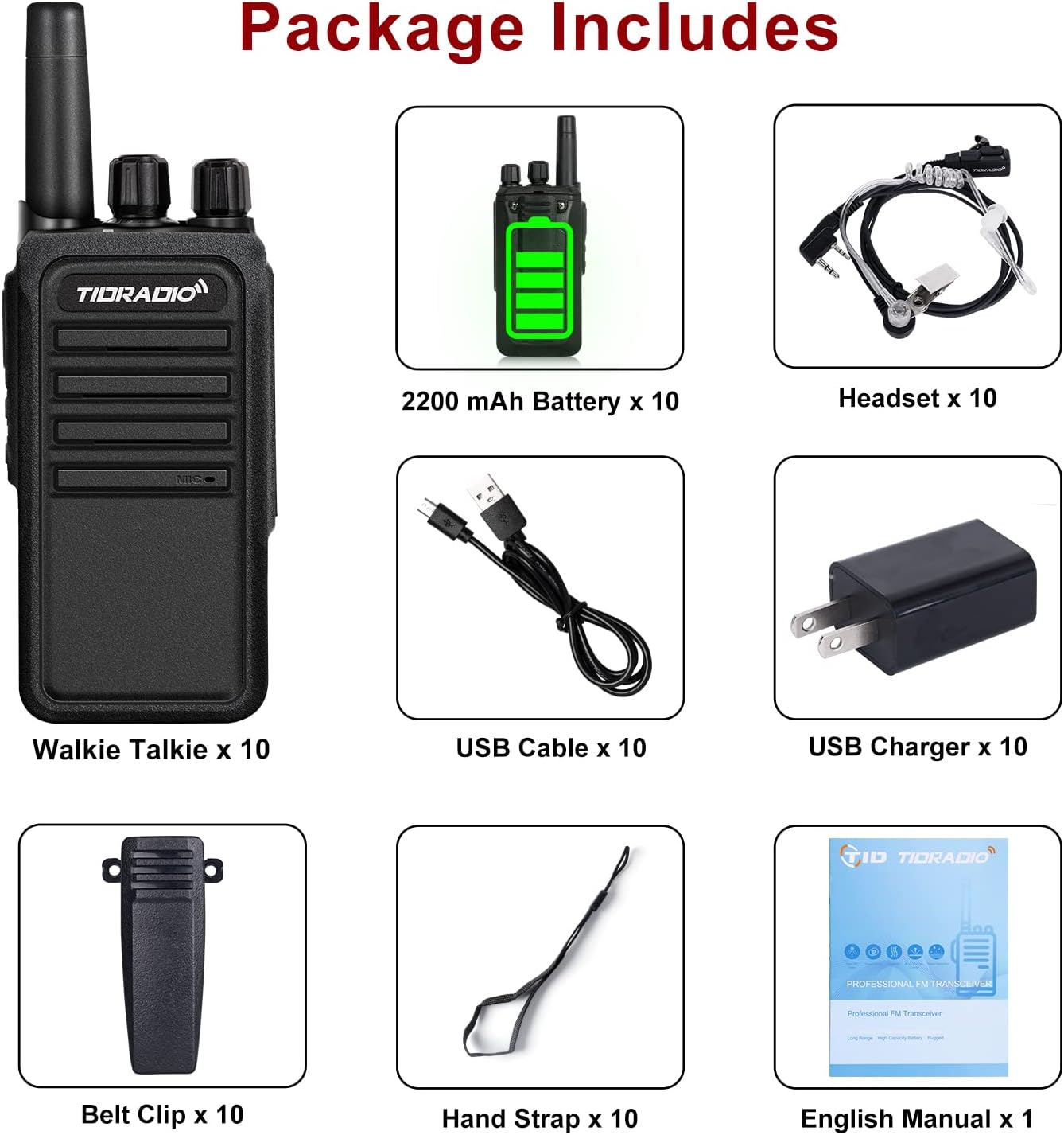 Discount 80% TIDRADIO TD-777S 2200mAh Battery Two Way Radio Long Range,Walkie Talkies for Adults,22 CH 2 Way Radio with Earpiece,Walkie Talkies Rechargeable with USB Charger,for Business School Church(10 Pack)