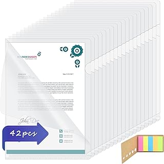 42 Pcs Clear Plastic Wallets Folders, A4 Transparent Plastic Sleeves Wallets 16C for File Paper Cover, Clear Plastic Open Top & Side Cut Flush File Wallet for Report, Presentation, School, Offices