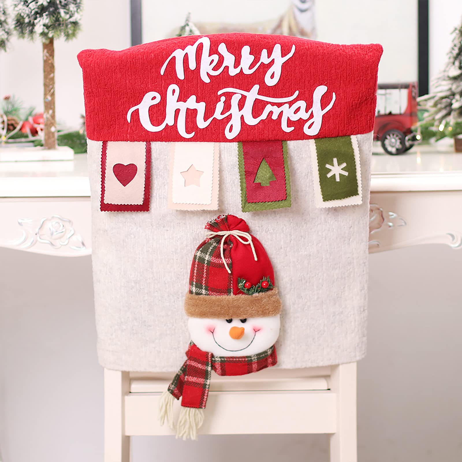 Set di 3 coprisedie natalizie 3D creative con pupazzo di neve, Babbo Natale, renna, coprisedia, coprisedie natalizie, per cucina e sala da pranzo, rosso