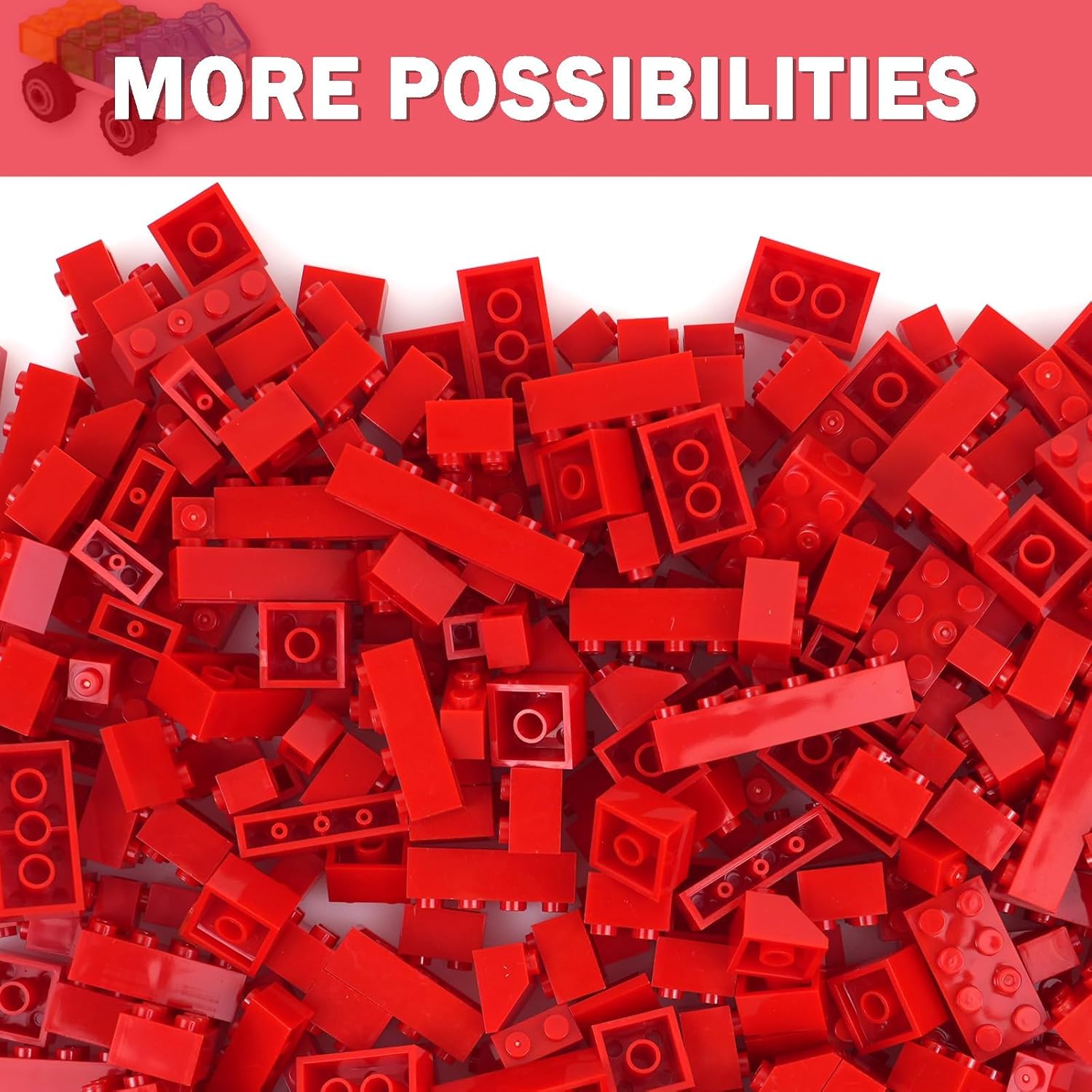 MALEKO Classic Bulk Building Blocks Accessories, 380 Pieces Mix Shape Bricks for Building-Compatible with All Major Brands(Red) - Image 6