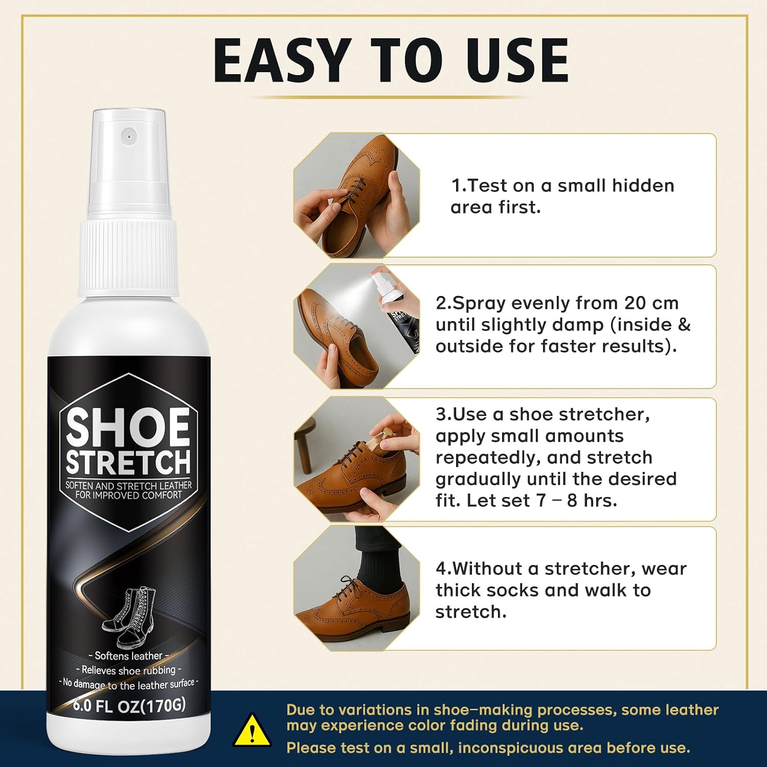 Vereclue Shoe Stretch Spray (6oz) – Professional Boot Stretcher Spray to Relieve Shoe Tightness and Leather Stiffness, Softener Suitable for Leather, Suede, Nubuck, Canvas, Deep Softening, Color-Safe