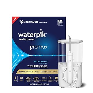 Waterpik Promax Water Flosser with SmartAdvance Mode for Daily Gum Health and Cleaning Teeth, Braces, Implants, ADA Accepted, Small Quiet Design, Electric Flosser with 10 Settings, 5 Tips, WF-23 - Amazon product rated Grade A