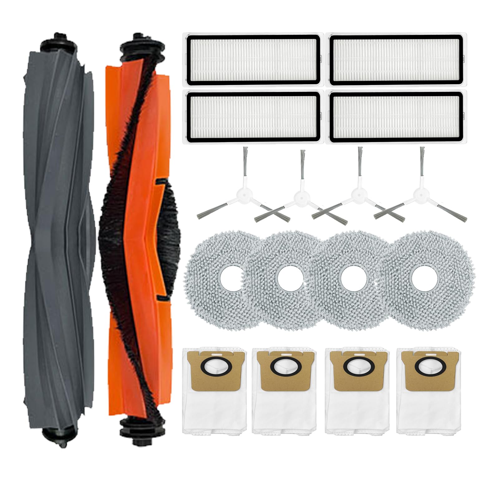 Replacement Spare Parts for Dreametech Bot L10 Ultra / L10s Ultra Robot Vacuum 2 Main Brush 4 Side Brush 4 Filter 4 Mop Pad 4 Dust Bag Accessories (18 Pack)