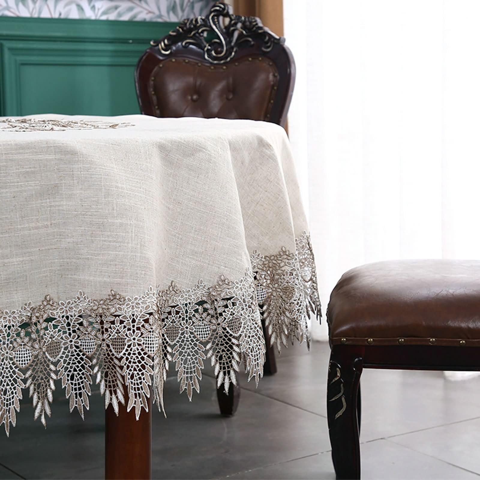 Nappe Table Ronde Beige en Lin pour Extérieur 150 cm