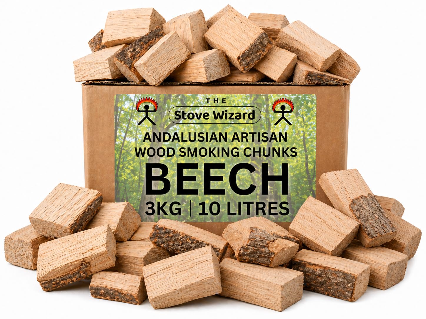 Beech Wood BBQ Smoker Smoking Chunks 3kg 10 Litre Andalusian Artisan Premium Quality Natural Eco Friendly Wood Chunks for Gas & Charcoal Grill Outdoor Cooking for Authentic BBQ Flavour