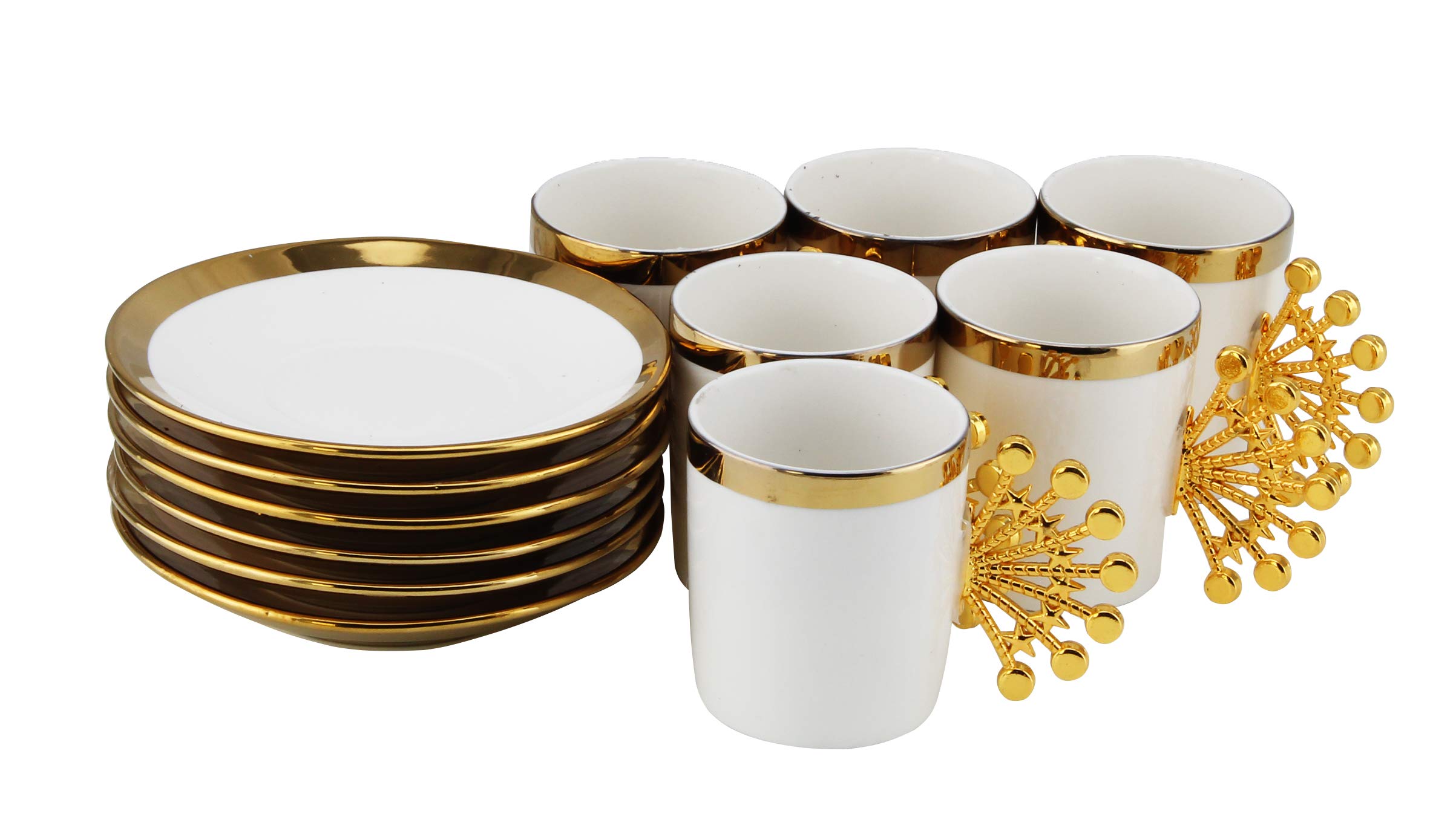 ShallowElegant and Gorgeous Porcelain Golden Peacock Feather Design Cup & Saucer - 6 Pcs Gift Box- BD-CS-MS20