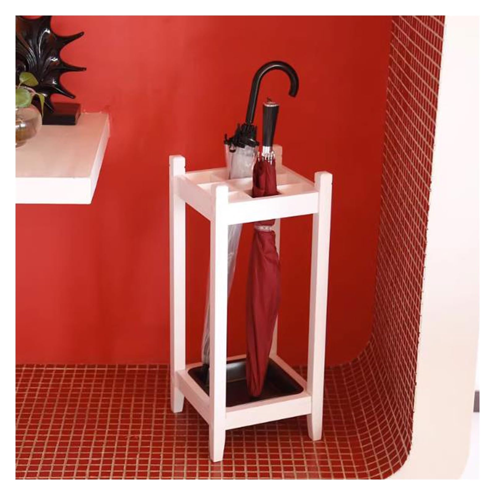 CJHFR472SG Umbrella Rack Solid Wood Umbrella Stand, umbrella storage Rack with drainage tray Office(White)