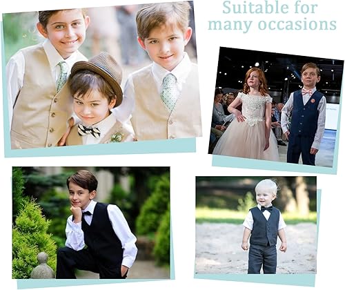 Miniatura 7 de Conjunto de trajes formales de 4 piezas con calce ajustado para niños, traje de esmoquin para niños, con chaleco, camisa, pantalones y corbata,
