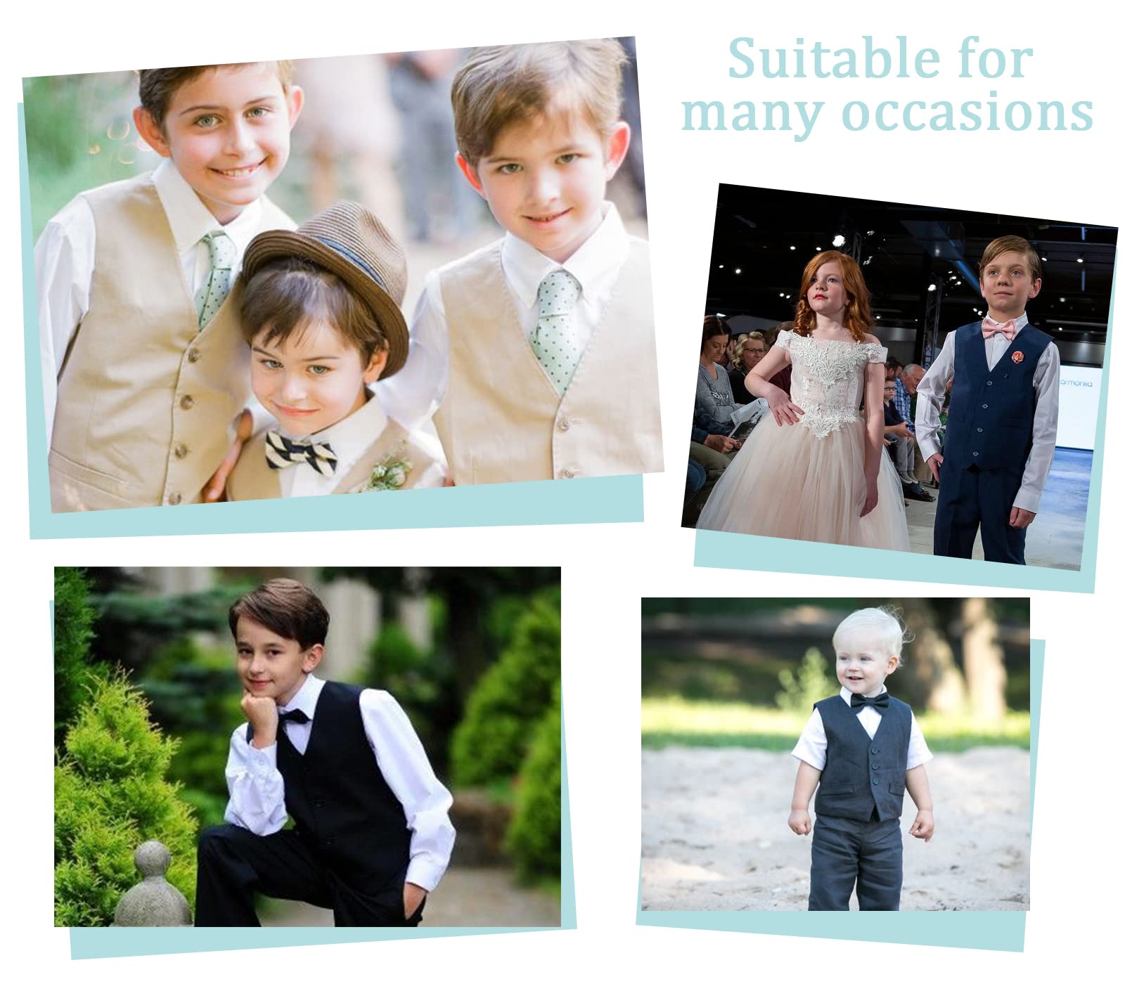 Boys Suits Set 4 Pieces Formal Ring Bearer Suit Tuxedo Vest Pants Bowtie for Wedding Party Prom Black Size 4