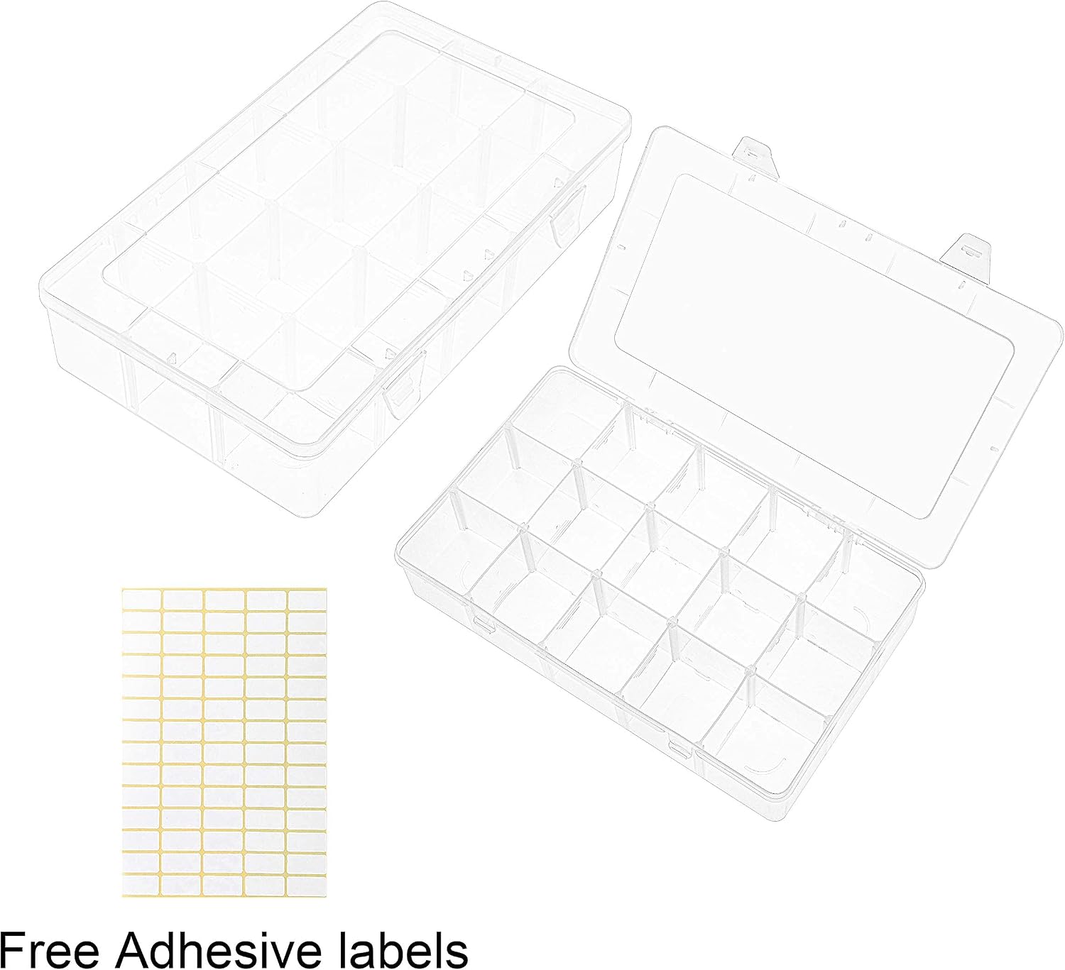WingsShop 2 Pack 15 Large Grid Organizer Box Clear Plastic Adjustable Compartments Storage Container with Removable Dividers for Beads, Washi Tape Small Parts Jewelry Earring Crafts and Tackle