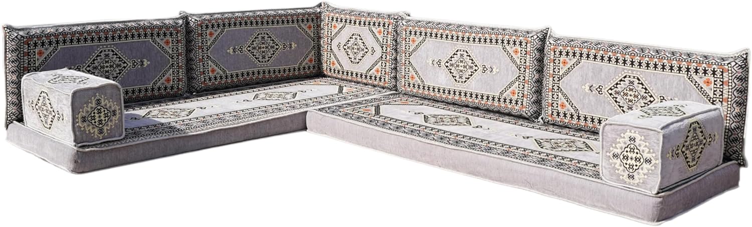 L Shaped Arabic Floor Cushions, Sectional Sofas, Arabic Majlis Set, Custom Made Sofa, Arabic Sofa Set, Seating Cushions (4'' Thickness Sofa, L Sofa Only, Gray)