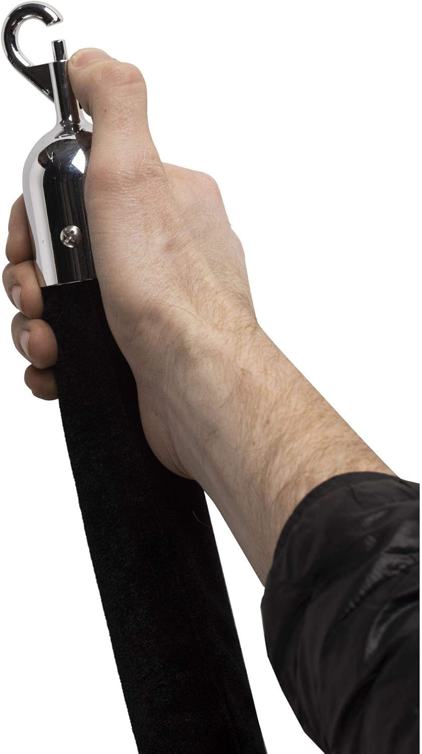 Montour Line Velvet Hanging Stanchion Rope Foam Core, 6 Foot Black Rope with Polished Stainless Steel Snap Ends