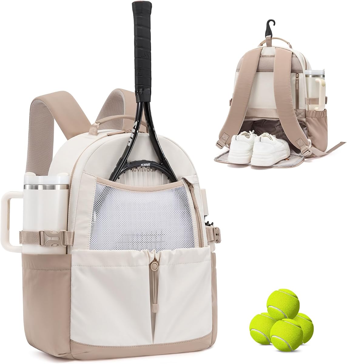 Tennis Bag for Women & Men, Fits 27" Rackets, Tennis Backpack with Ventilated Shoe Compartment & Wet Pocket, Ideal for Pickleball, Padel